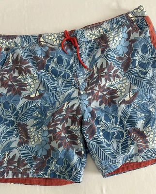 Reyn Spooner Swim Trunks Large Blue Bathing Suit Hawaiian Floral Mesh Lined Mens - Image 1 of 4