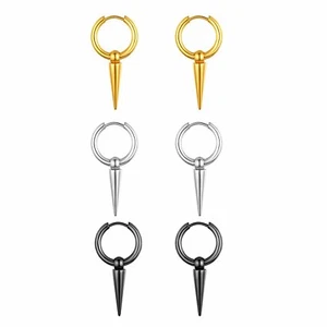 Gothic Rock Stainless Steel Men Women Spike Cone Drop Hoop Huggie Earrings - Picture 1 of 14