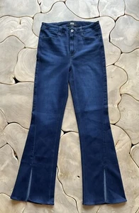 Paige Laurel Canyon High Rise Jeans Size 28 Dark Wash Manifesto Flare Slit Leg - Picture 1 of 8