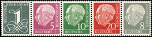 BUND, MiNr. 179-285 YII, Fünferstreifen postfrisch, gepr. Schlegel, Mi. 83,- - Bild 1 von 2