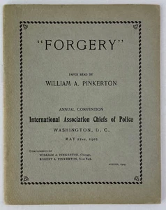 "Forgery", William A. Pinkerton, 1905, Int'l Assn Chiefs of Police, PBK, (J2) - Foto 1 di 4