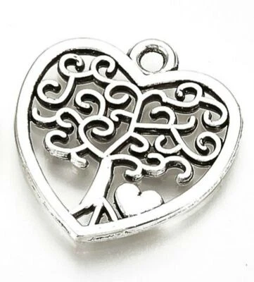 QWYRKY CRAFTS Tibetan Silver Charms Tree Of Life Heart Shape 18mm x 17mm C19