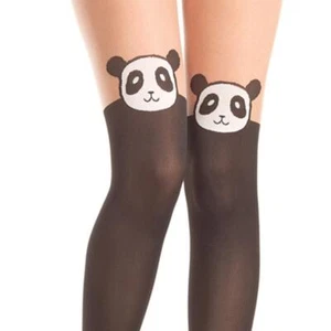 Panda Bear Pantyhose Faux Thigh Highs Design Two Toned Costume Hosiery 404 - Picture 1 of 4