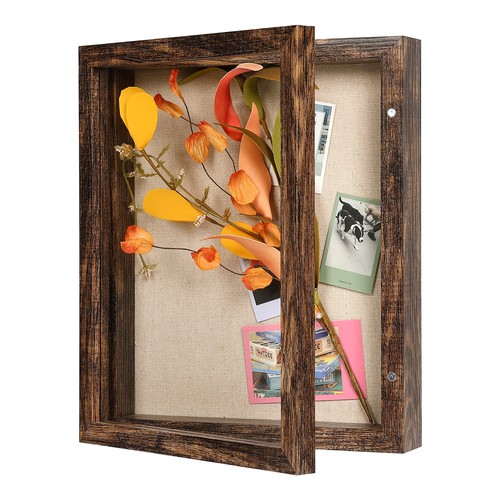 8x10in Shadow Box Frame Wood Real Glass Linen Back Push Pins Photo ...