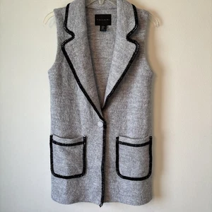 Tahari Wool Blend Knit Open Front Long Vest Women's Size Small Grey Black - Picture 1 of 7