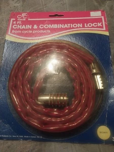 Cycle Products - 4 ft. chain & combination lock (#356, red) vintage bicycle part - Picture 1 of 2