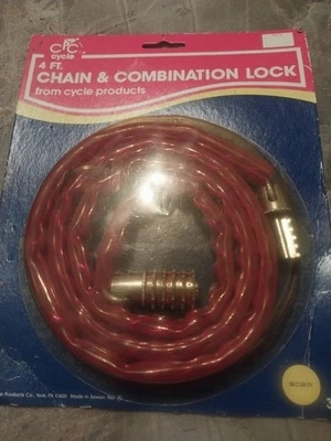 Cycle Products - 4 ft. chain & combination lock (#356, red) vintage bicycle part - Image 1 of 2
