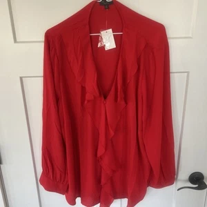 NWT Womens Size 2X The Limited Red Ruffle Accent V-Neck Button Down Blouse Top - Picture 1 of 7