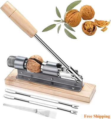 Heavy Duty Adjustable Nut Cracker with Wooden Base and Cleaning Brush New - Image 1 of 4