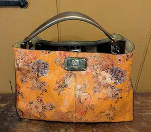 Originals by Sharif Naranja Multicolor Floral Cuero Bolso de Mano Bolso de Mano Diseñador - Imagen 1 de 15