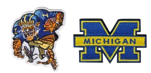 (2) Michigan Wolverines Team Logo + Mascot Embroidered 3in Iron / Sew-On Patch - Picture 1 of 2