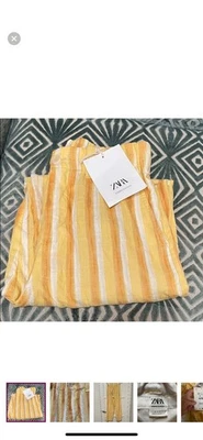 ZARA MEN RELAXED VISCOSE LINEN STRIPED PANTS. YELLOW. SIZE 31 US. FREE SHIPPING - Image 1 of 3