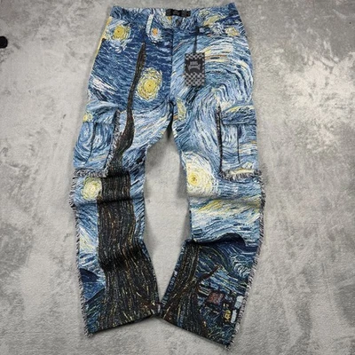 Pantalones de mezclilla cargo Rebel Vengeance Tapestry para hombre Noche estrellada Van Gogh ropa de calle nuevos con etiquetas Foto 1 de 4