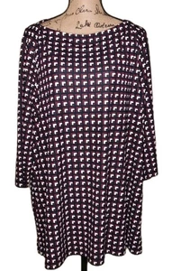 Talbots Woman - Striking Navy Geo Print Boat Neck Heavy Knit Tunic - Size 2X - Picture 1 of 3