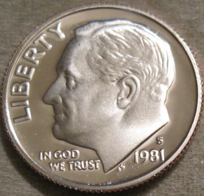SELLING AS SHOWN - 1981 S PROOF ROOSEVELT DIME *** CLAD FROM PROOF SET *** 392 - Image 1 of 4