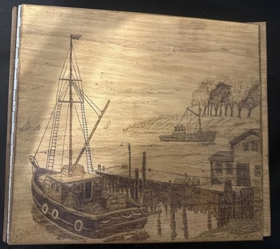 Hand Carved Wooden Photo Album Scrapbook  Binder Signed H Haynes 1986 12x11 - Image 1 of 4