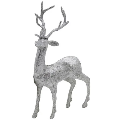 Decorazione Di Natale Renna Stag 25Cm In Piedi Con Glitter Argento - Immagine 1 di 4