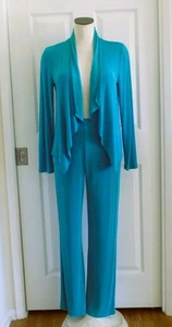2pc Set Chicos Travelers Turquoise Waterfall Jacket & No Tummy Pants 0 XS S EUC - Picture 1 of 15