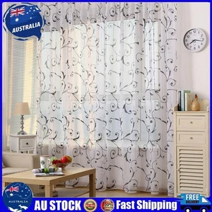 Transparent Voile Floral Print Curtains Bedroom Window Door Curtain (Black) new - Picture 1 of 9
