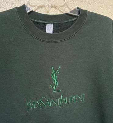 Sudadera Vintage YSL Yves Saint Laurent Bordada Verde Mediana Foto 1 de 4