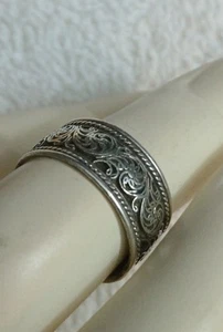 Sterling Silver Band Wide Size 8.5 Unisex Filigree Friendship Ring - Picture 1 of 8