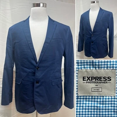 Men's EXPRESS Photographer Fitted Navy Blue Cotton Blend 44R Blazer Jacket Coat Foto 1 de 4