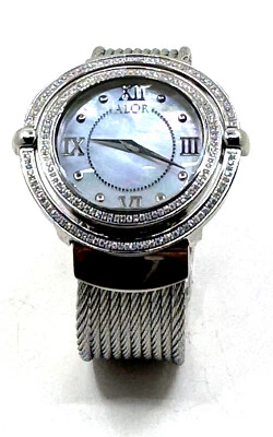 ALOR MOLDURA DE DIAMANTE RELÓGIO MOSTRADOR ESFREGÃO BRANCO EM PULSEIRA DE CABO INOXIDÁVEL Ref DBS-82-3 - Imagem 1 de 4