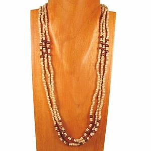 25" Natural Color Wood Bead Boho Style Multi Strand Handmade Bali Necklace - Picture 1 of 3