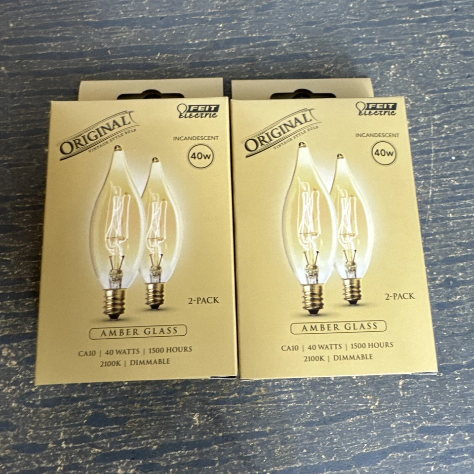 2 Feit Electric 40-Watt Edison Style Clear Amber Glass CA10 Bulb - Image 1 of 4
