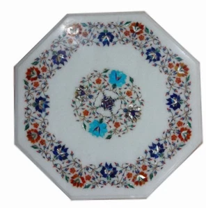 18" Marble table top semi precious stones inlay handmade work - Picture 1 of 3