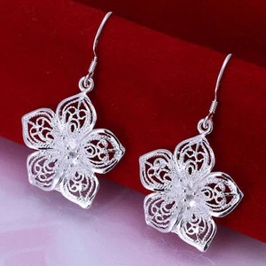 Hermoso Pendiente Moda Plata 925 Lindo Mujer Bonito Flor Boda Joyería - Imagen 1 de 3