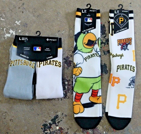 Pittsburgh Pirates 4 Pack Crew Socks Men Gift Large Jersey Parrot Logo Mix Bucs Cover