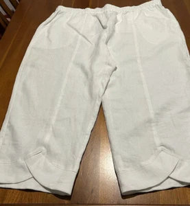 White Wide 3/4 Leg Pants Size 24 Elastic Waist/ Pockets Linen Yarra Trail NWT - Picture 1 of 7