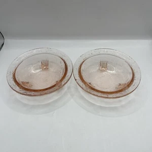 SET OF 2 Pink Depression Glass Small Bowl Rose & Thorn Vintage dessert bowls - Picture 1 of 19