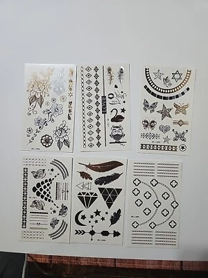 6 Hojas Pequeño Disfraz Oro y Plata Tatuajes Temporales  Foto 1 de 2