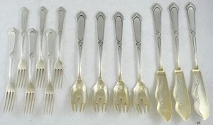 13pc Heavy Antique German Jugenstil Art Nouveau Fork Slice Fish Pastry Server - Picture 1 of 5