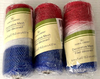 Lote de 3 rolos decorativos metálicos de malha por jardim floral 6 x 5' vermelho branco azul - Imagem 1 de 3