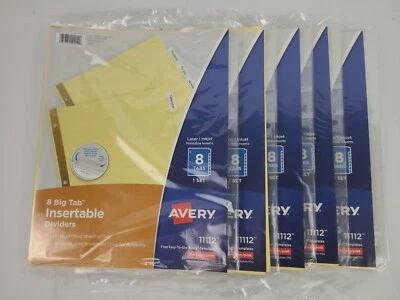 5 Avery 8 Tab Binder Dividers Insertable Clear Big Tabs 11112  - New! - Image 1 of 2