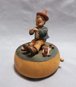 Caja de música Anri Italy Reuge niño tocando flauta  - Imagen 1 de 4