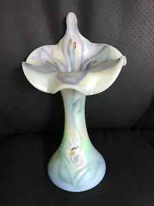Hermoso jarrón Fenton Green Jack in the Pulpit lirio/orquídea, firmado - GEx frp - Imagen 1 de 5