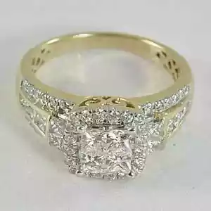 2Ct Princess Cut Lab Created Diamond Halo Engagement Ring 14k Yellow Gold Plated - Picture 1 of 4