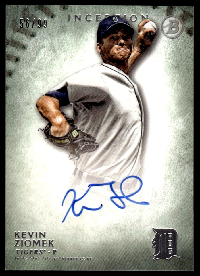 2015 Bowman Inception Green AUTO Kevin Ziomek Auto 56/99 Detroit Tigers #PA-KZ - Image 1 of 2