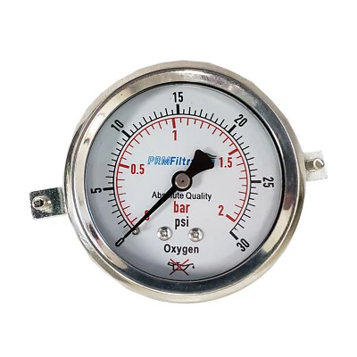 PRM Pressure Gauge 0-30 PSI 0-2 BAR  2.5" SS Case & Internals for Oxygen Use - Image 1 of 4