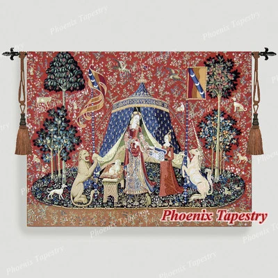 (HUGE) DESIRE The Lady & Unicorn Medieval Tapestry Wall Hanging Jacquard Weave - Image 1 of 4