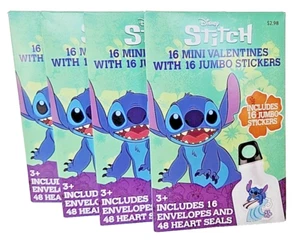 Disney Stitch 16 Mini Valentines Cards w/16 Jumbo Stickers Lot of 4 - Picture 1 of 7