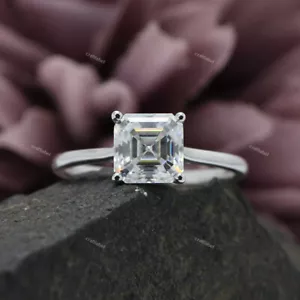 1.25ct Asscher Cut Moissanite 4 Prong Solitaire Ring in 14K White Gold Plated - Picture 1 of 10