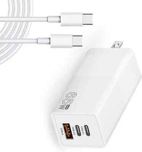 65W USB C Wall Charger GaN 3-Port Fast Compact Foldable Adapter with USB-C Cable - Picture 1 of 7