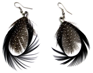 Black Feather Dangle/Drop Hook Earrings 1" Wide 2" Length Silver Color Hardware - Picture 1 of 2