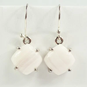 Sterling silver pinkish white agate cabochon hook drop dangle earrings - Picture 1 of 11