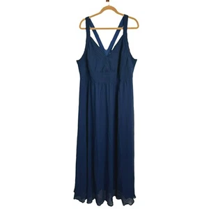 Roiii Damen Gr. 4XL elegantes dunkelblaues Chiffon Maxikleid gekreuzte Rücken Träger - Bild 1 von 15